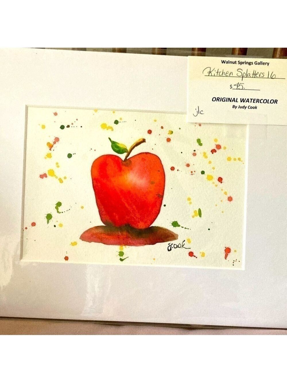 Original Watercolor painting Kitchen Splatters series Apple 8x10 matted